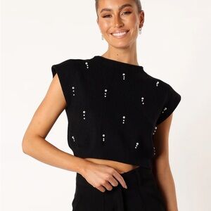 Cropped black beaded sweater